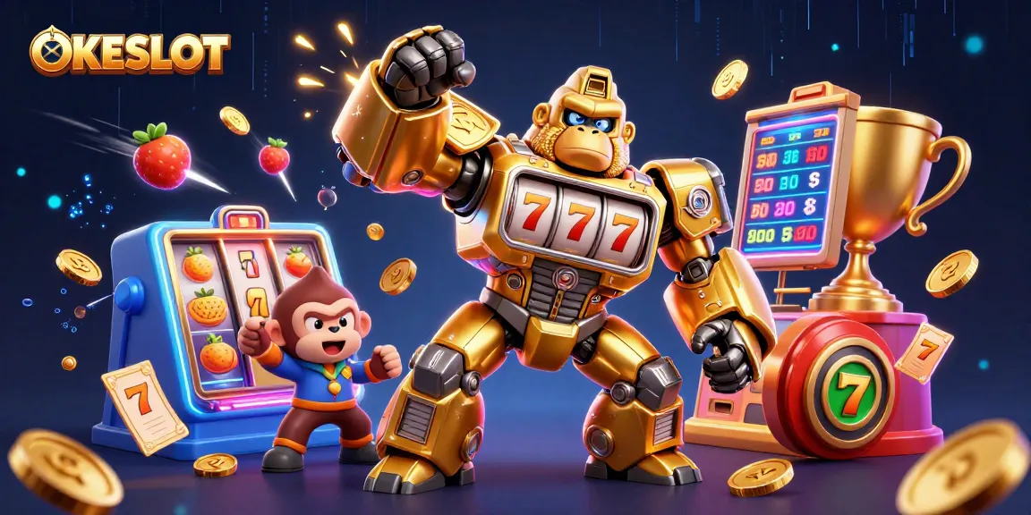 OKESLOT menampilkan gorila emas 3D sebagai mesin slot, siap menghadirkan permainan yang menguntungkan dan interaktif.