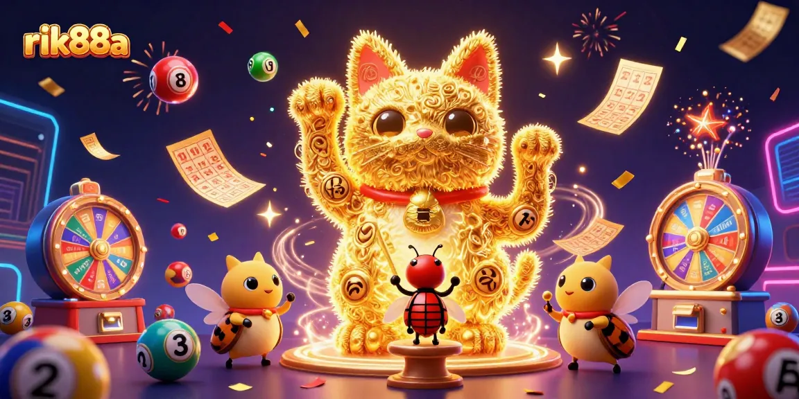 Experience the vibrant gaming excitement of rik88a with our dynamic casino-themed illustration filled with lucky symbols.