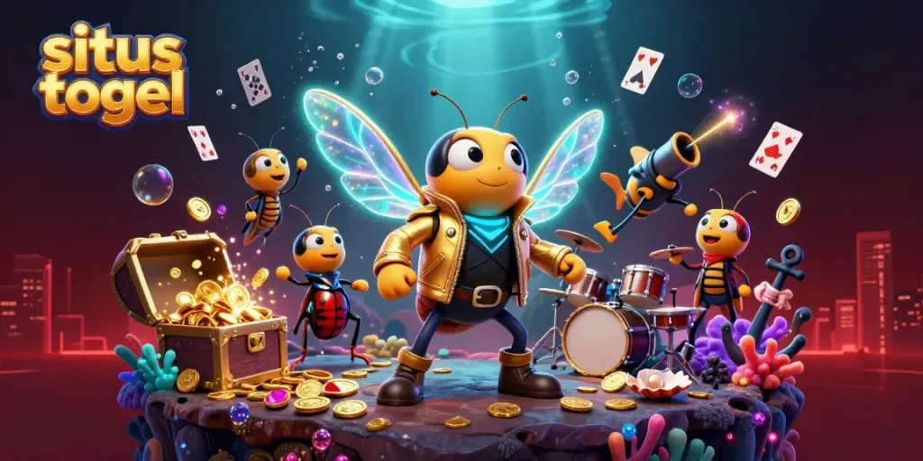 Vibrant illustration of a situs togel theme featuring a cicada rock star with dynamic gaming elements.
